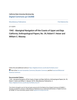 Aboriginal Navigation Off the Coasts of Upper and Baja California, Anthropological Papers, No
