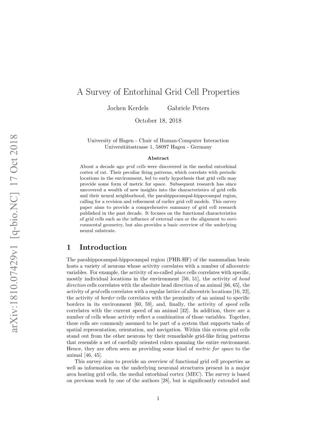 A Survey of Entorhinal Grid Cell Properties