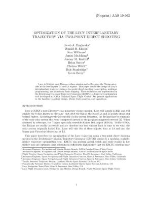 (Preprint) AAS 19-663 OPTIMIZATION of the LUCY INTERPLANETARY