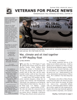 Summer 2016, Volume XX, Issue 2 VETERANS for PEACE NEWS MINNEAPOLIS/ST