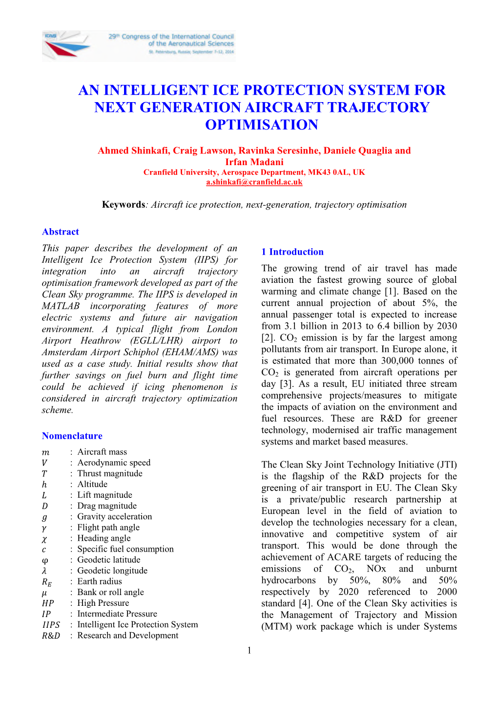 An Intelligent Ice Protection System for Next Generation Aircraft Trajectory Optimisation