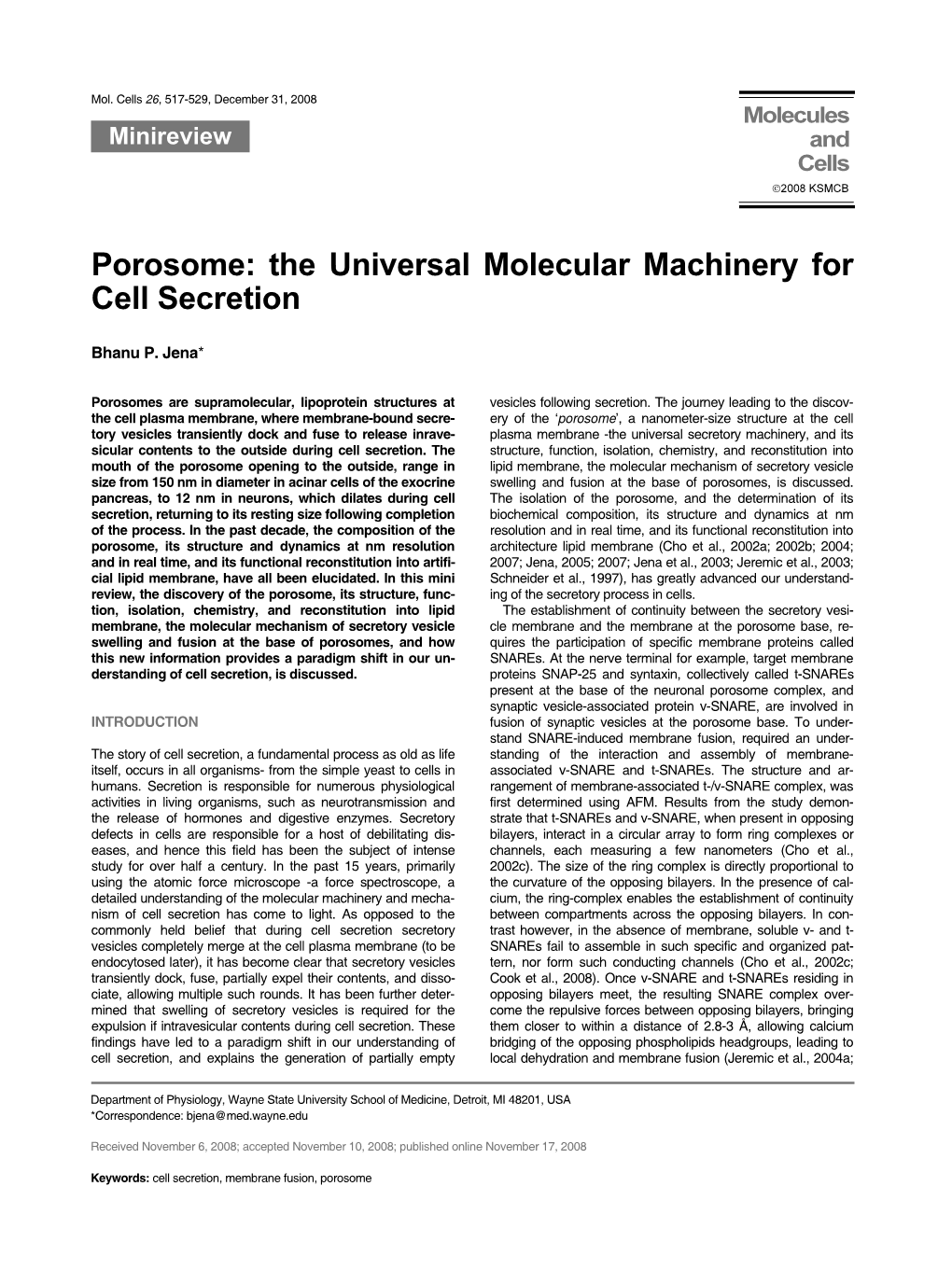 Porosome: the Universal Molecular Machinery for Cell Secretion