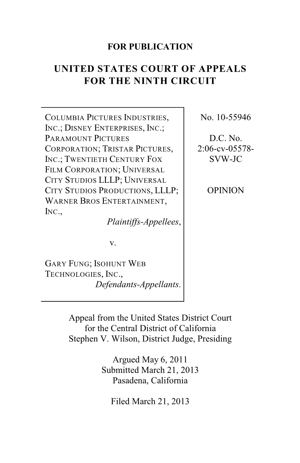 Columbia Pictures Industries, Inc. V. Fung