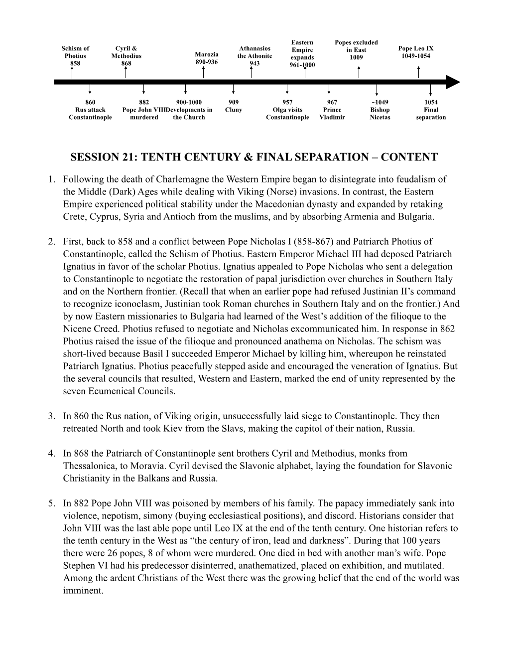 Session 21: Tenth Century & Final Separation – Content