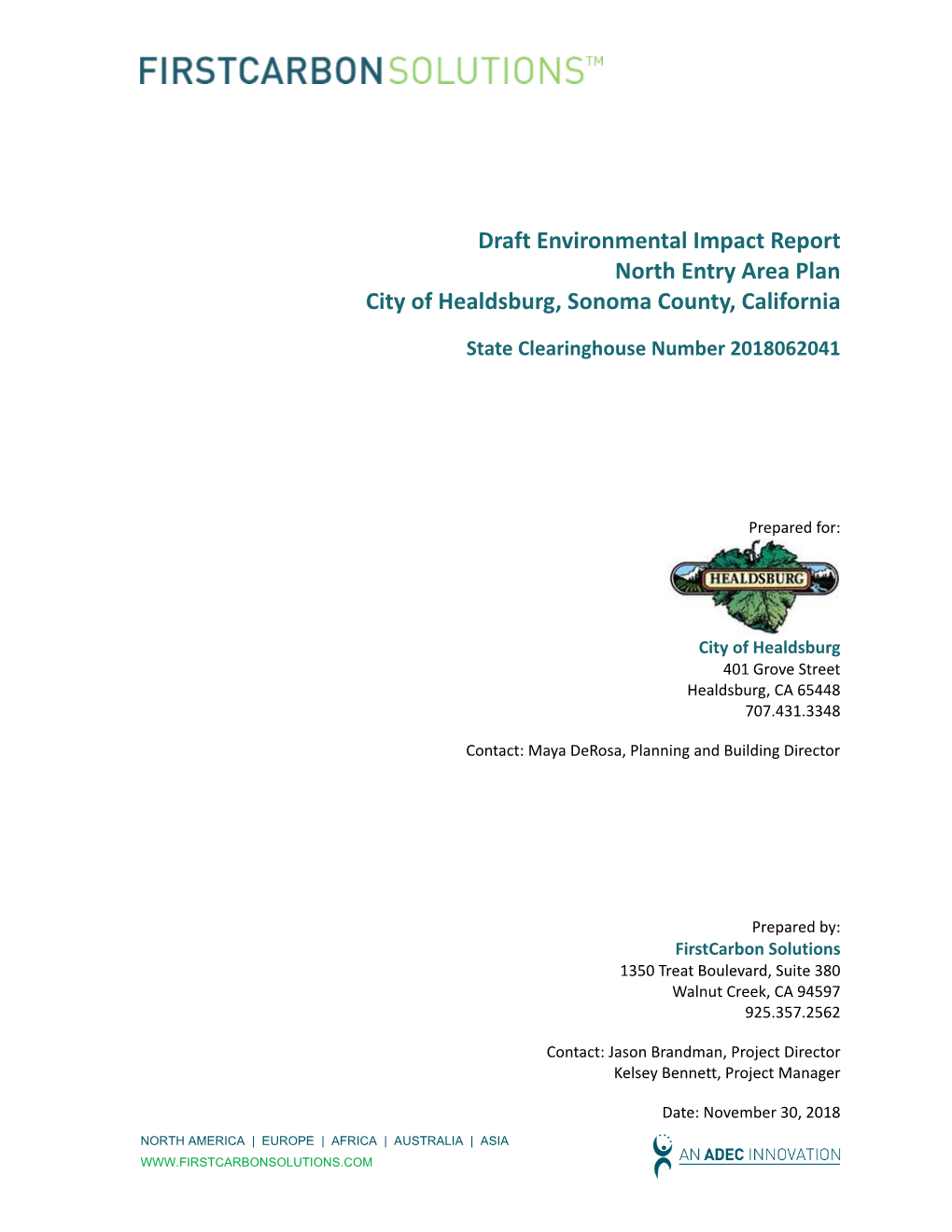 Draft Environmental Impact Report North Entry Area Plan City of Healdsburg, Sonoma County, California