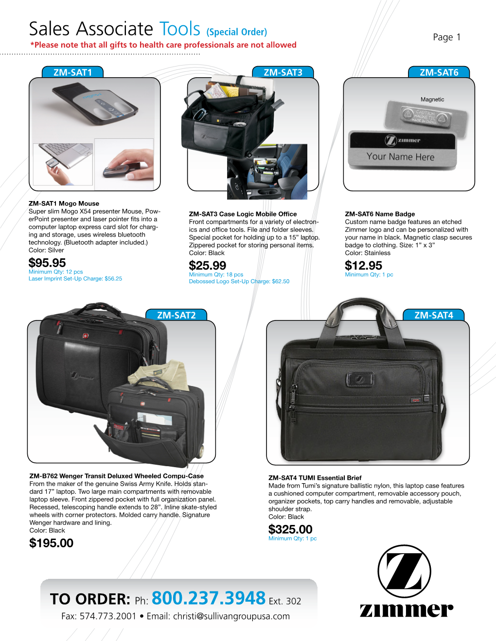 Sales Associate Tools Page 1 *Please Note That All Gifts to Health Care Professionals Are Not Allowed