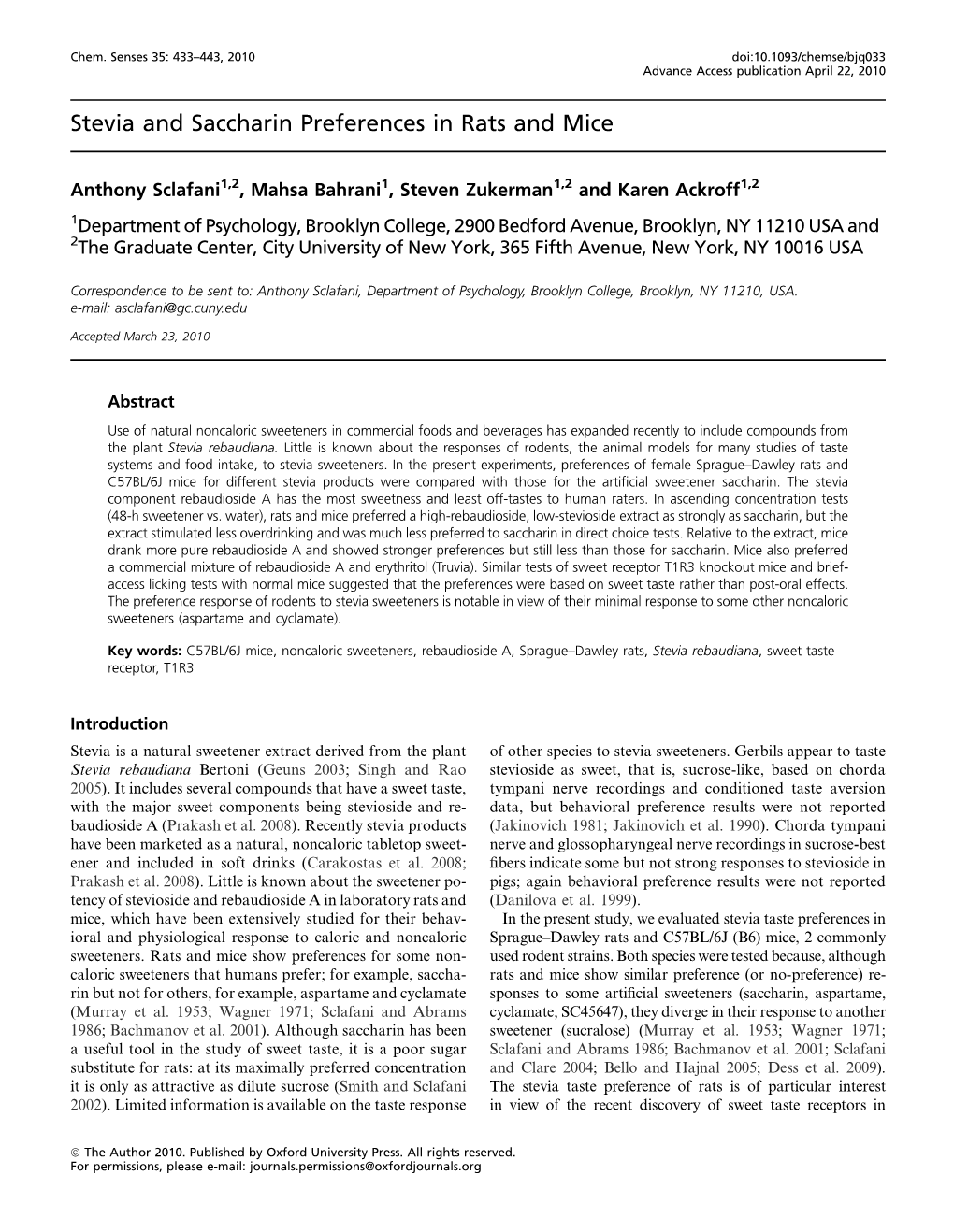 Stevia and Saccharin Preferences in Rats and Mice