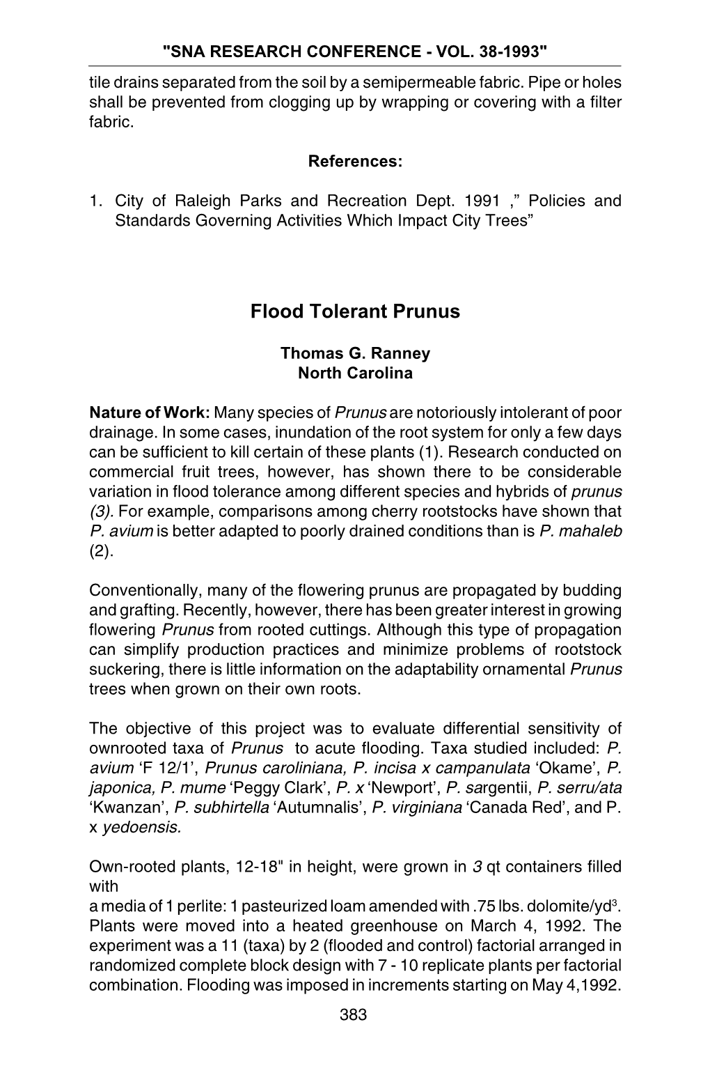 Flood Tolerant Prunus