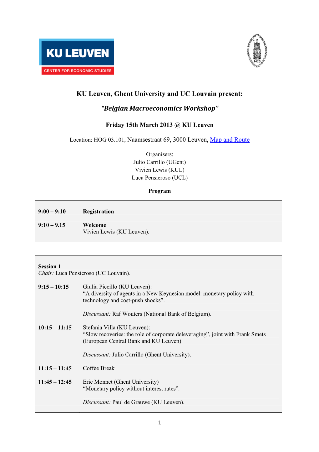 KU Leuven, Ghent University and UC Louvain Present: “Belgian Macroeconomics Workshop”