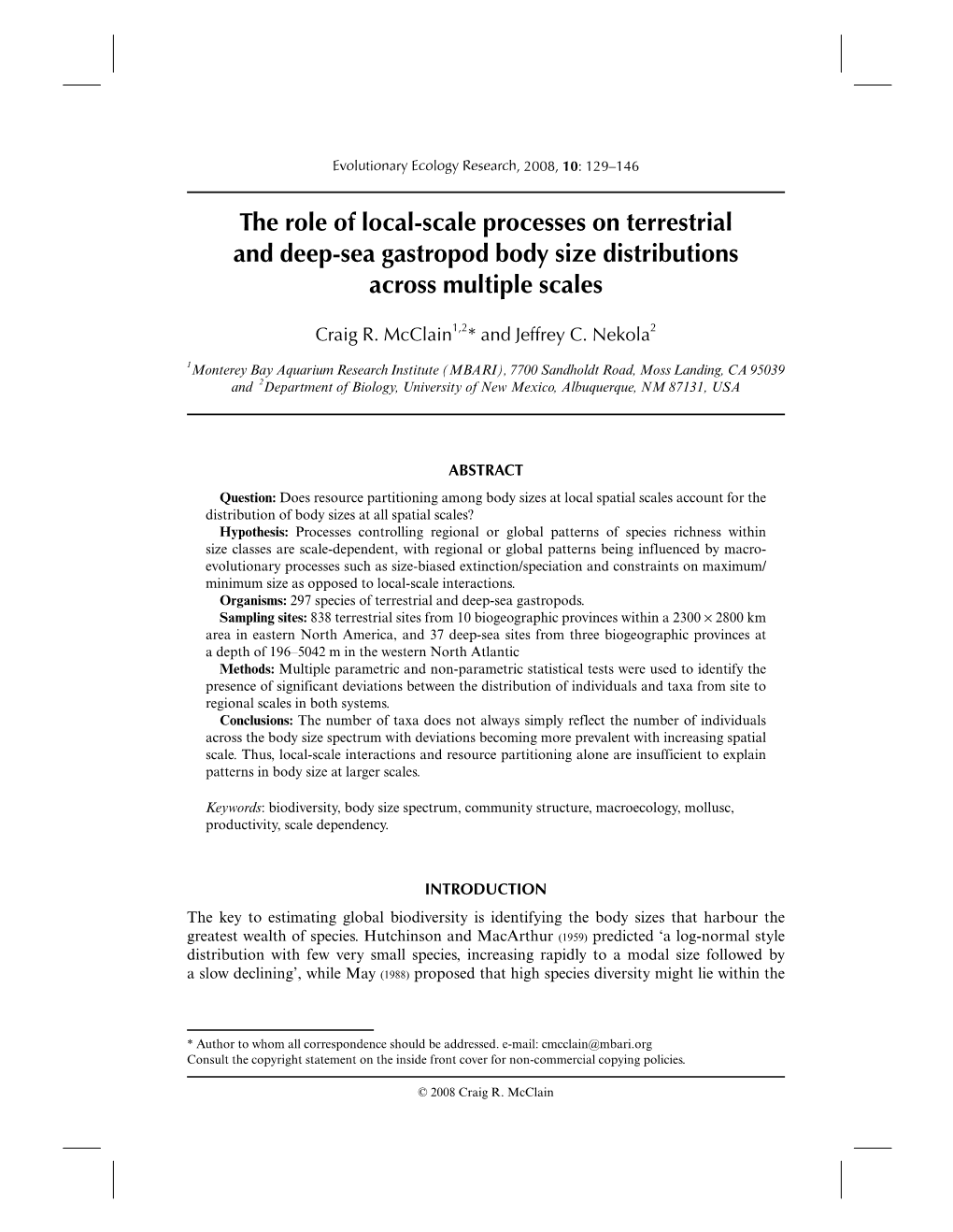 The Role of Local-Scale Processes on Terrestrial and Deep-Sea Gastropod Body Size Distributions Across Multiple Scales