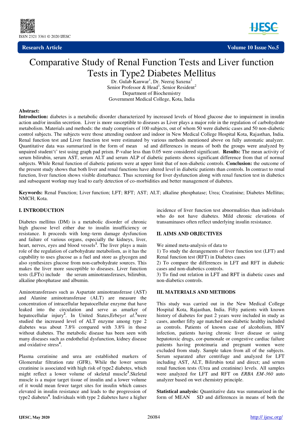 Comparative Study of Renal Function Tests and Liver Function Tests in Type2 Diabetes Mellitus Dr