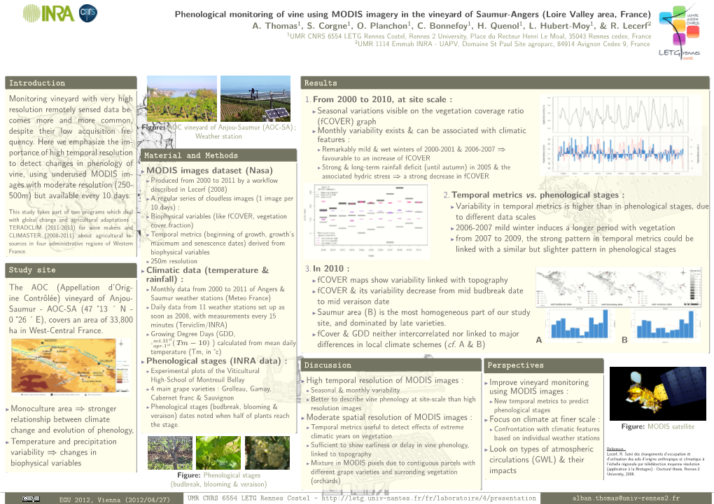 Phenological Monitoring of Vine Using MODIS Imagery in the Vineyard of Saumur-Angers (Loire Valley Area, France) A