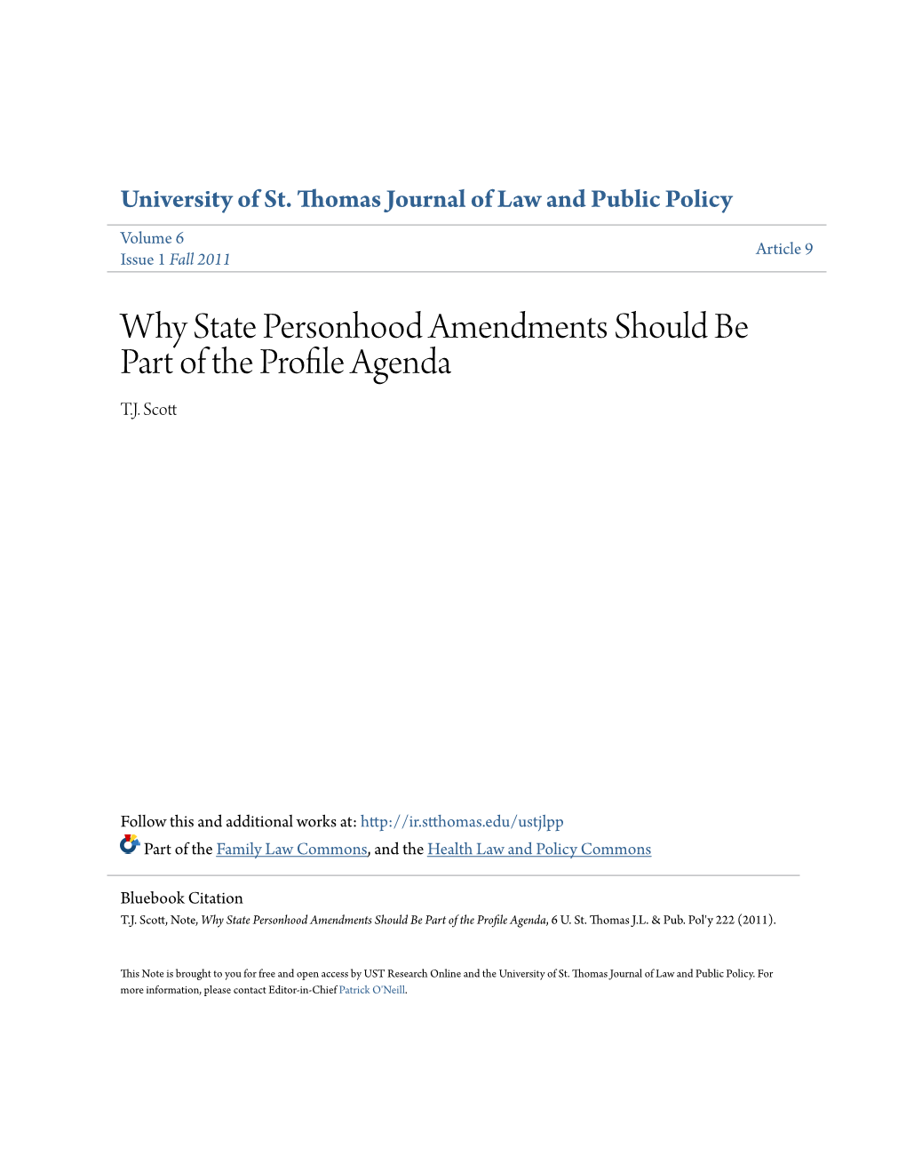 Why State Personhood Amendments Should Be Part of the Profile Agenda T.J