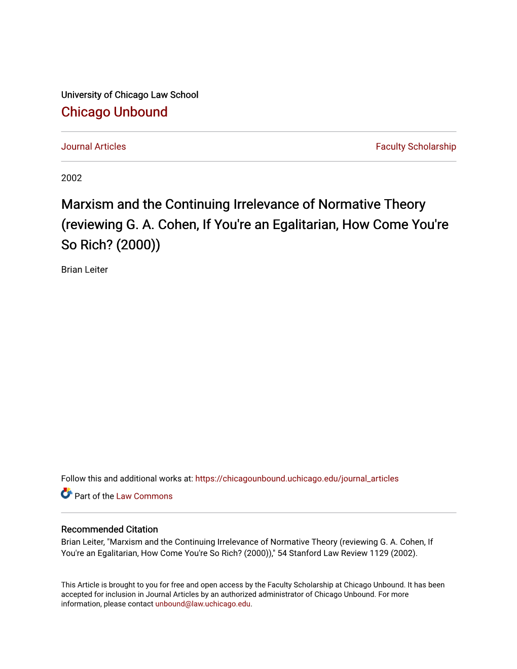 Marxism and the Continuing Irrelevance of Normative Theory (Reviewing G