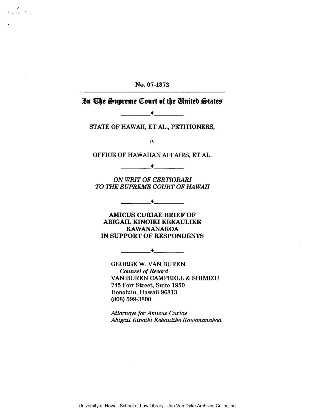 In Fltbe ~Upreme Qcourt of Tbe Ilnittb ~Tates --- . --- STATE of HAWAII, ET AL., PETITIONERS