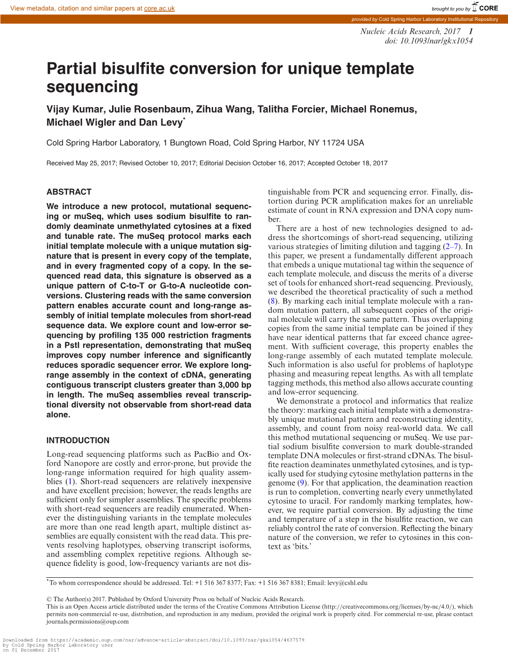 Partial Bisulfite Conversion for Unique Template Sequencing