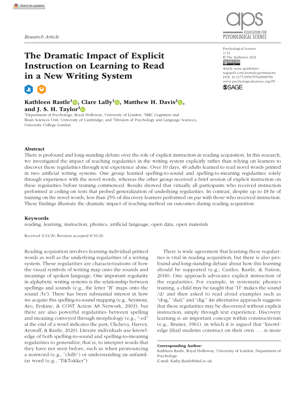 The Dramatic Impact of Explicit Instruction on Learning to Read in A