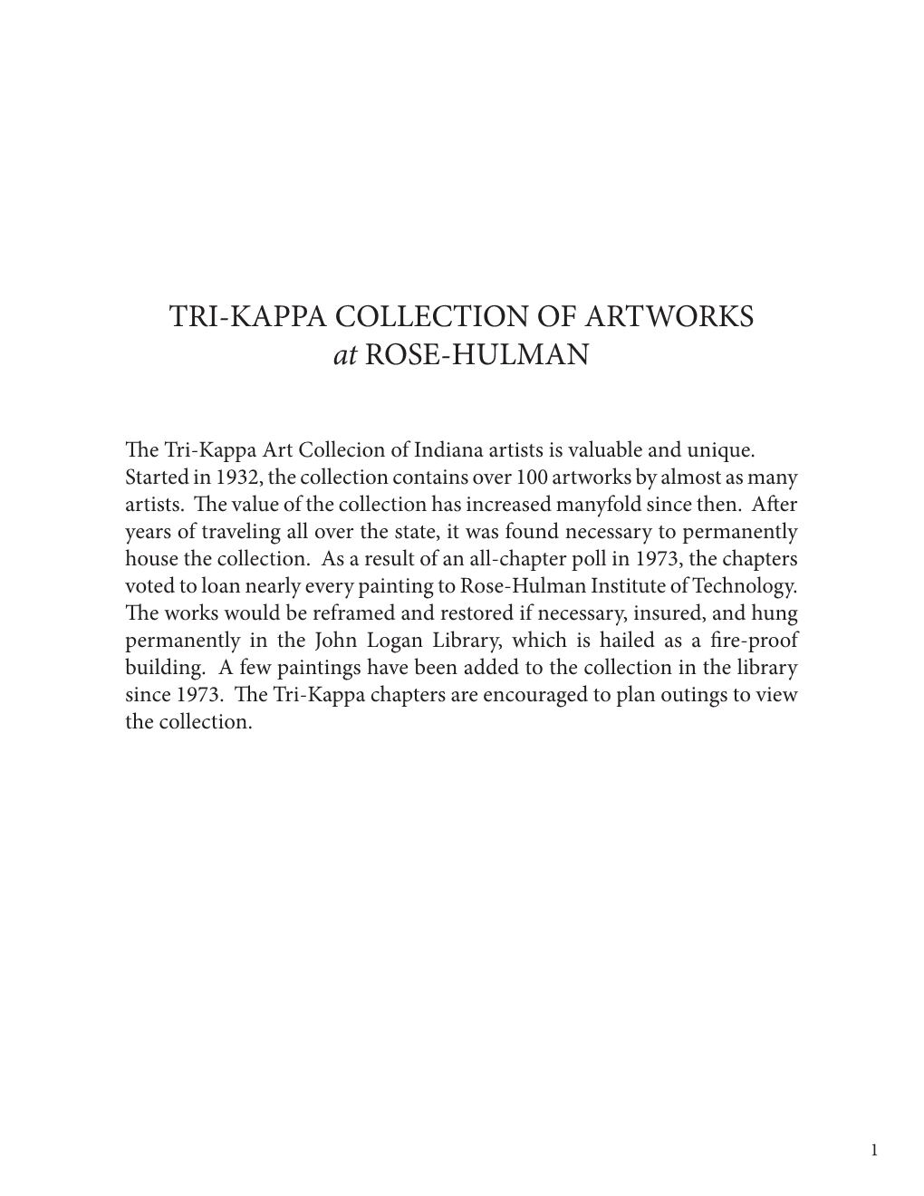 TRI-KAPPA COLLECTION of ARTWORKS at ROSE-HULMAN