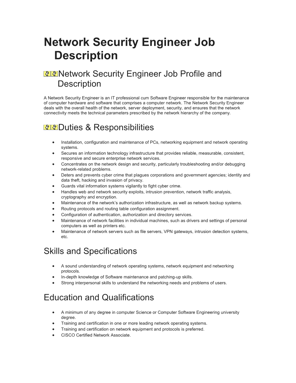 Network Security Engineer Job Description