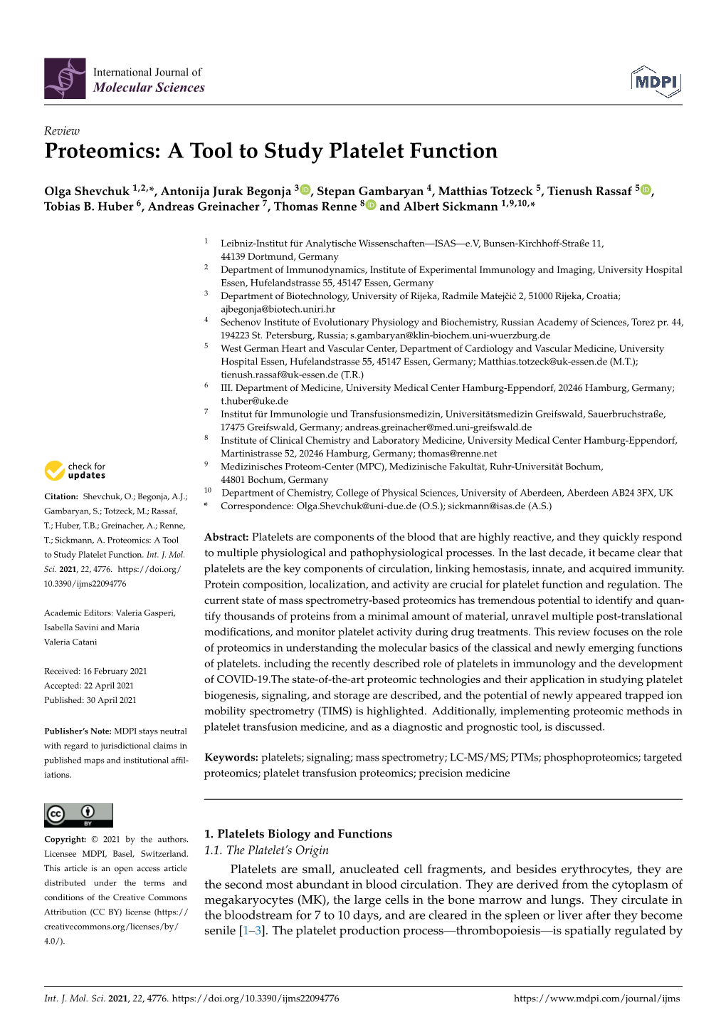 Proteomics: a Tool to Study Platelet Function