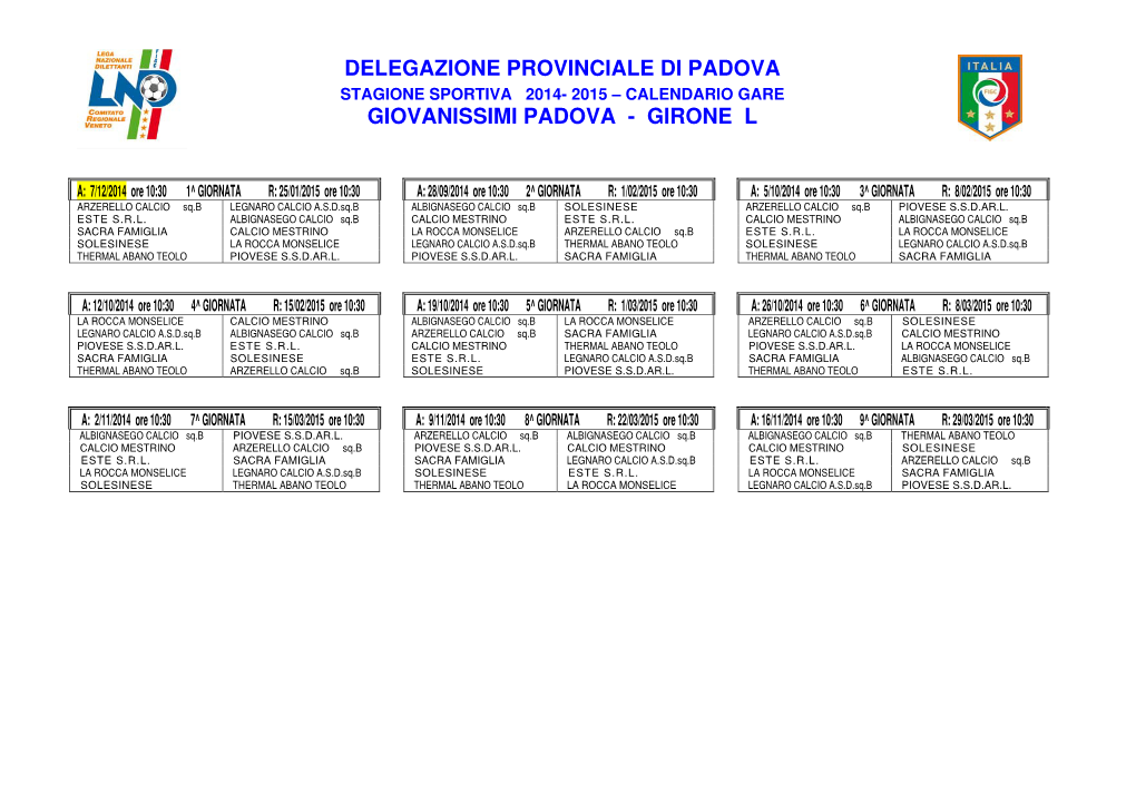 GIOVANISSIMI Sq. B GIRONE L