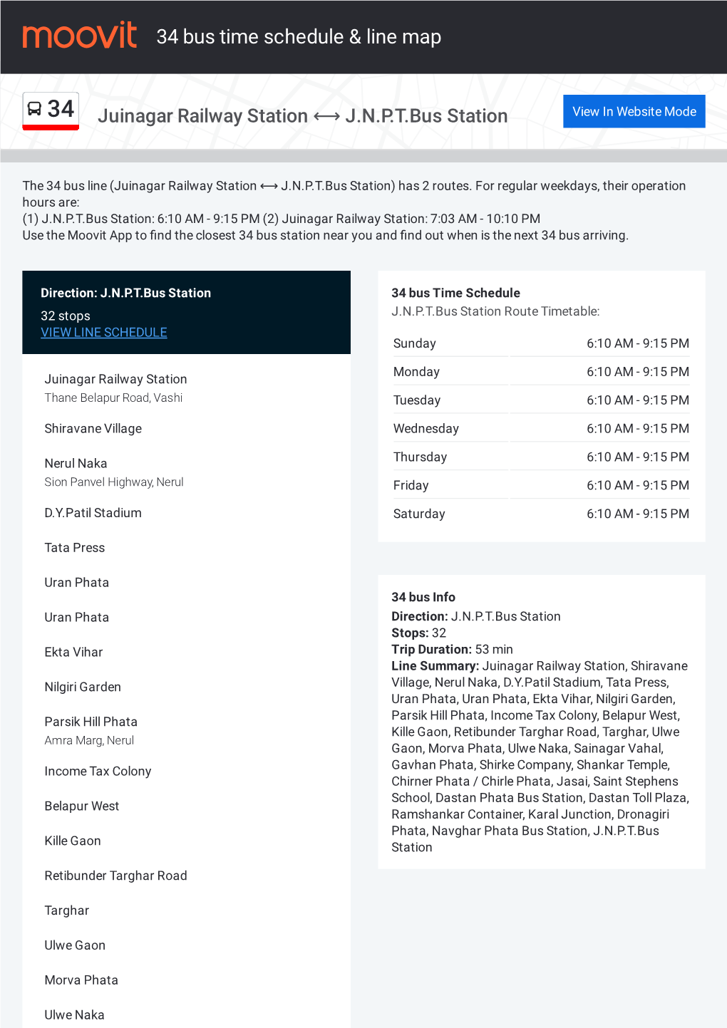 34 Bus Time Schedule & Line Route