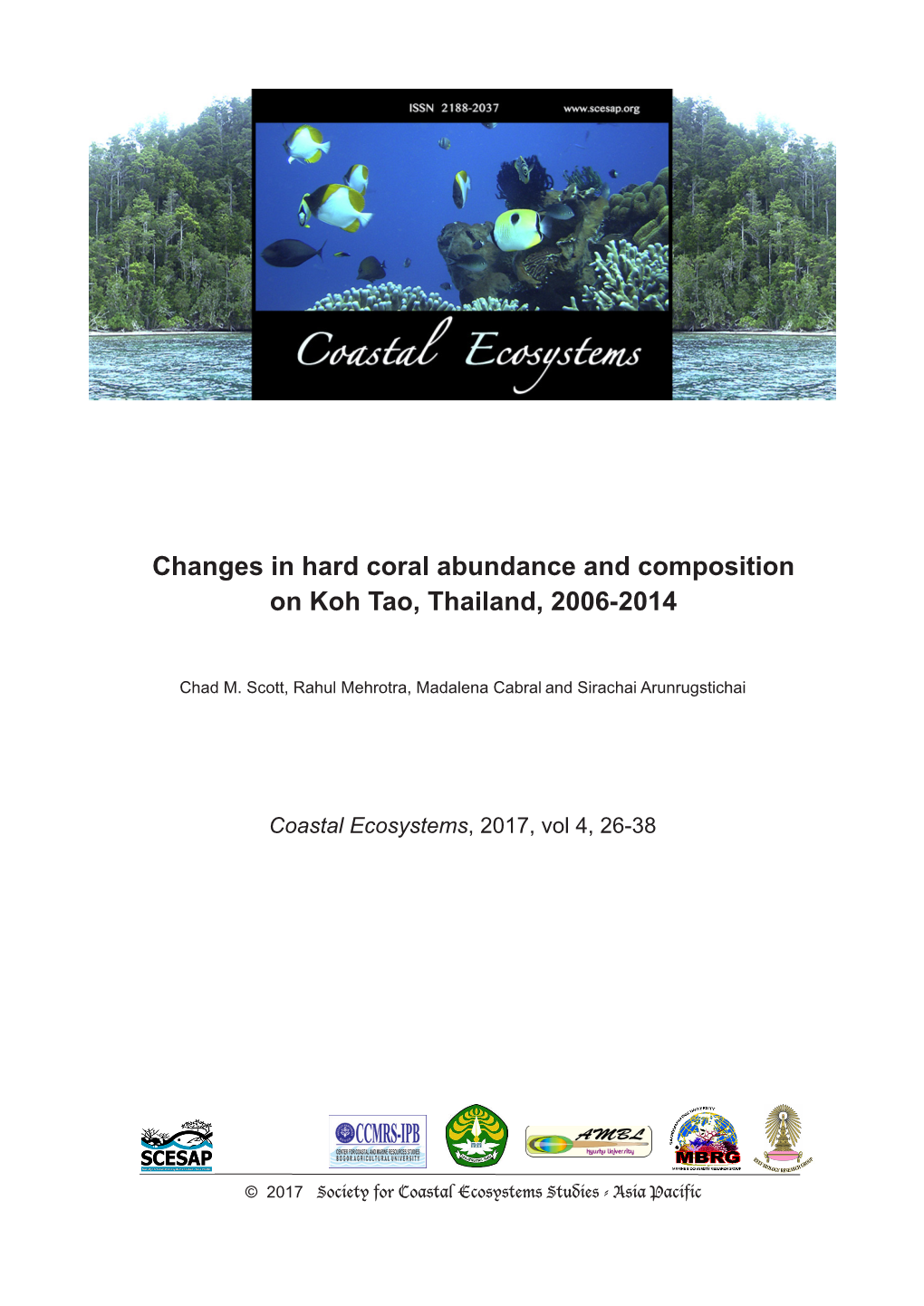 Changes in Hard Coral Abundance and Composition on Koh Tao, Thailand, 2006-2014