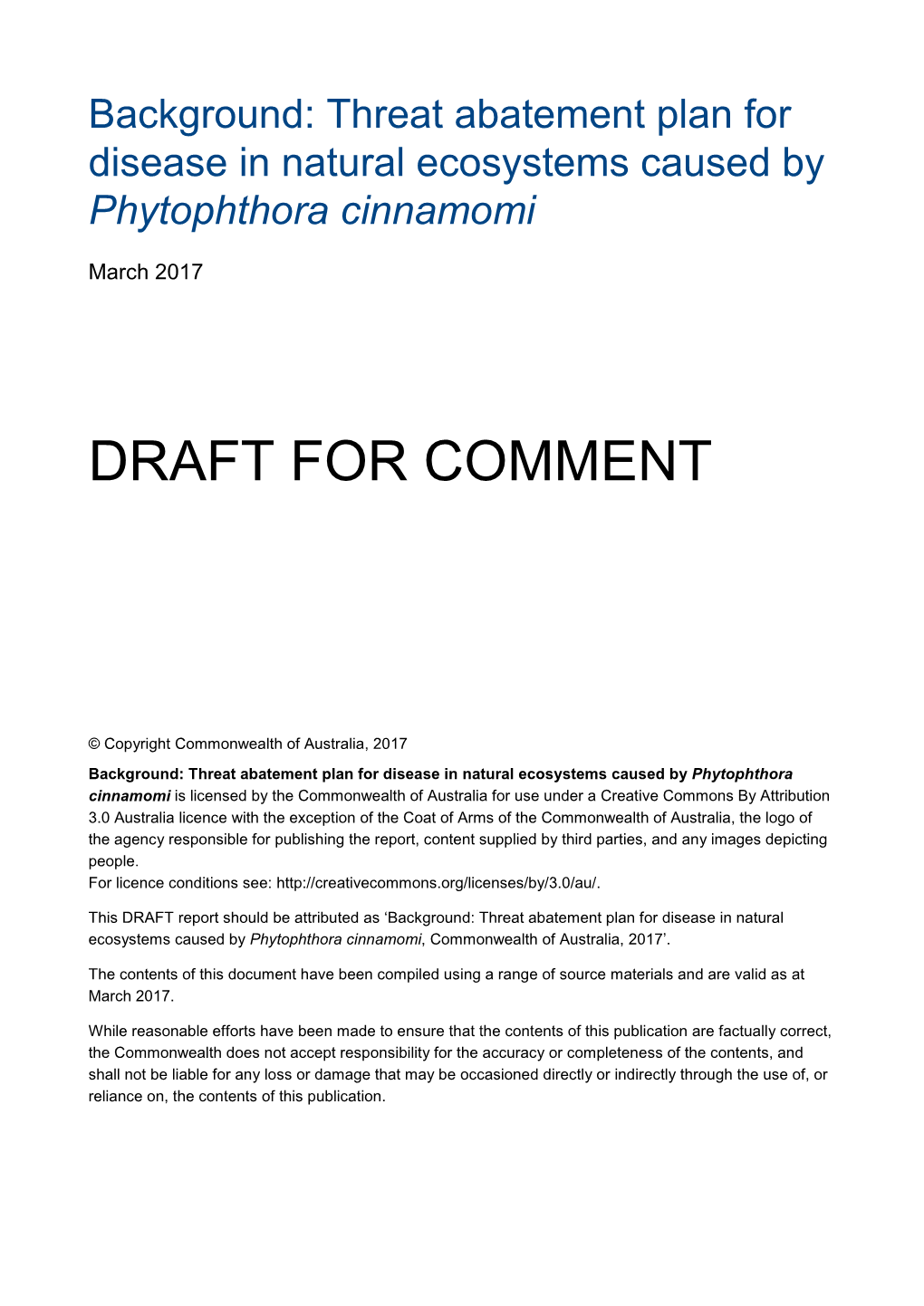 Background: Threat Abatement Plan for Disease in Natural Ecosystems Caused by Phytophthora Cinnamomi