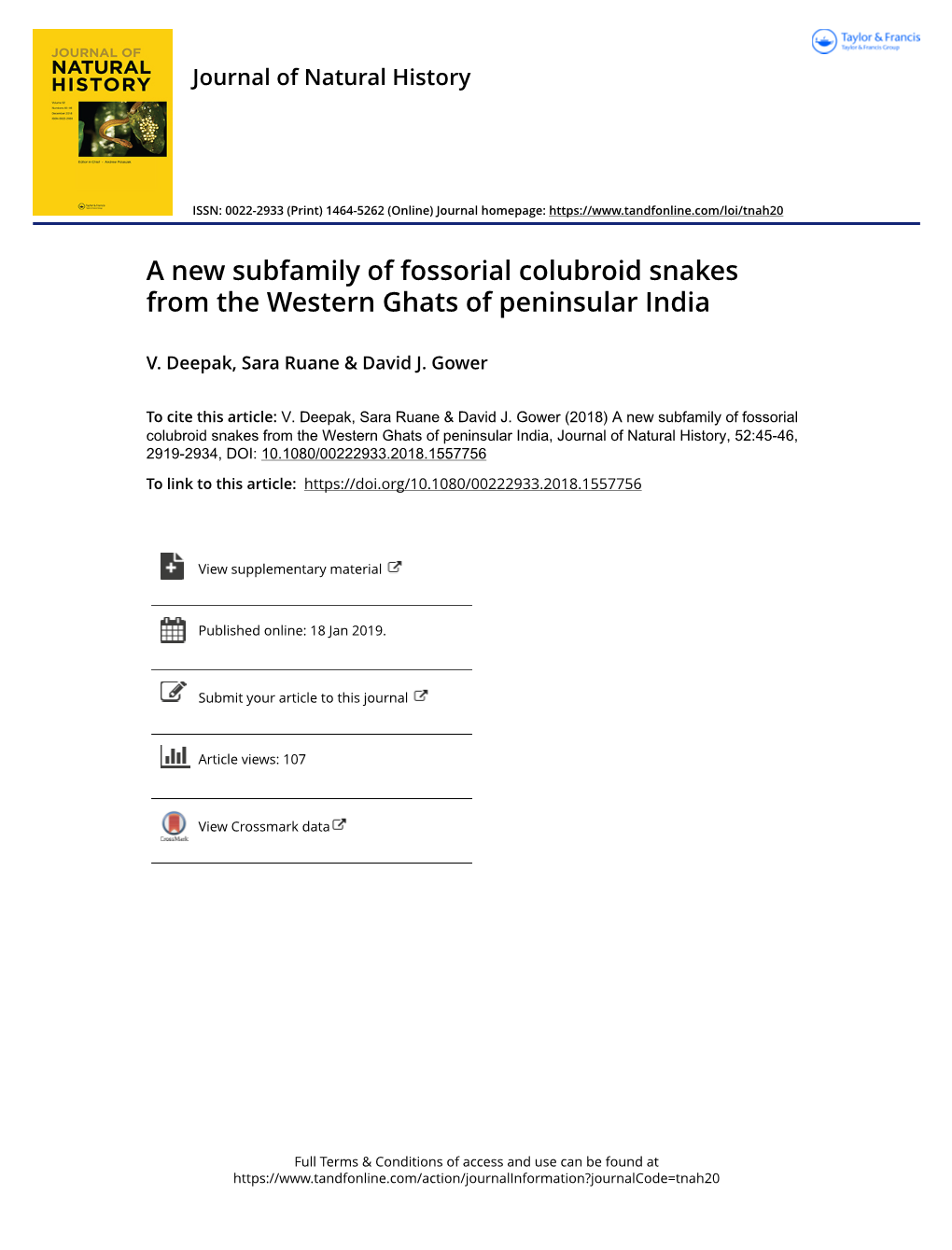 A New Subfamily of Fossorial Colubroid Snakes from the Western Ghats of Peninsular India