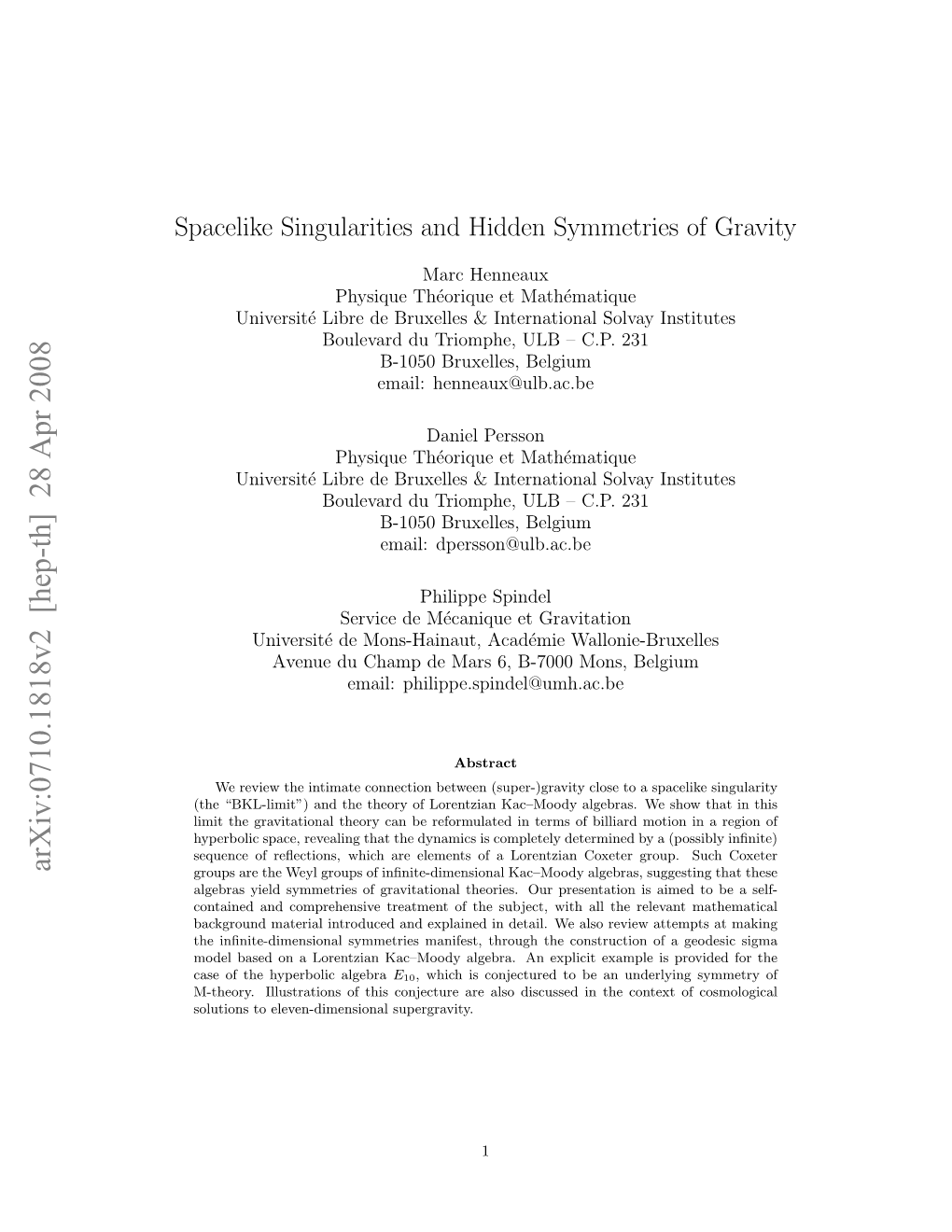 Spacelike Singularities and Hidden Symmetries of Gravity