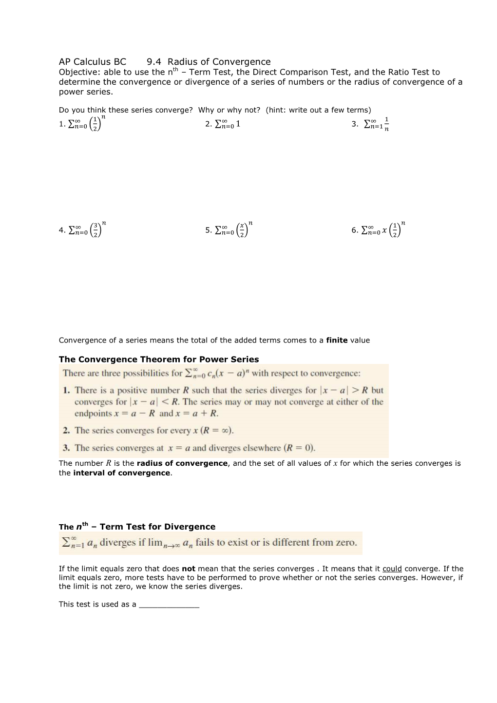 9.4 Radius of Convergence