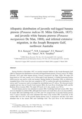 (Penaeus Indicus H. Milne Edwards, 1837) and Juvenile White Banana