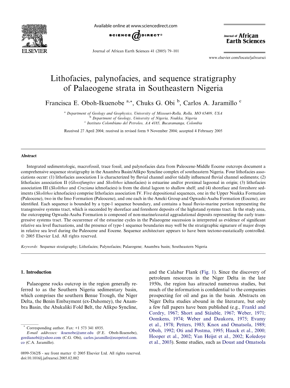 Lithofacies, Palynofacies, and Sequence Stratigraphy of Palaeogene Strata in Southeastern Nigeria