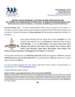 Major League Baseball Players Alumni Association and Cal Ripken, Sr