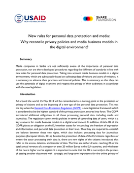 New Rules for Personal Data Protection and Media: Why Reconcile Privacy Policies and Media Business Models in the Digital Environment?