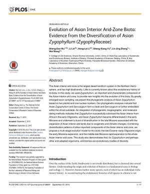 Evolution of Asian Interior Arid-Zone Biota: Evidence from the Diversification of Asian Zygophyllum (Zygophyllaceae)