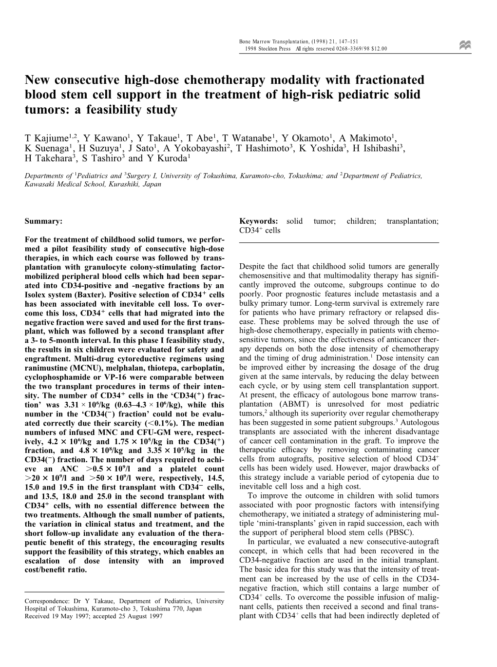 New Consecutive High-Dose Chemotherapy Modality with Fractionated Blood Stem Cell Support in the Treatment of High-Risk Pediatric Solid Tumors: a Feasibility Study