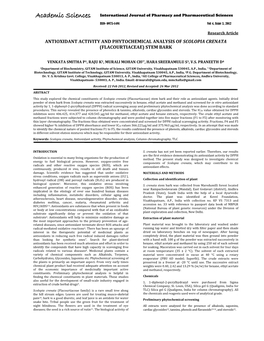 Antioxidant Activity and Phytochemical Analysis of Scolopia Crenata (Flacourtiaceae) Stem Bark