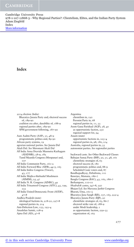 Why Regional Parties?: Clientelism, Elites, and the Indian Party System Adam Ziegfeld Index More Information