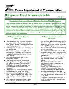 JFK Causeway Project Environmental Update Volume 27 July 2004