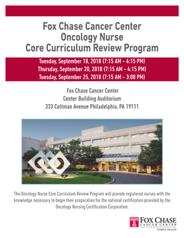 Fox Chase Cancer Center Oncology Nurse Core Curriculum Review Program