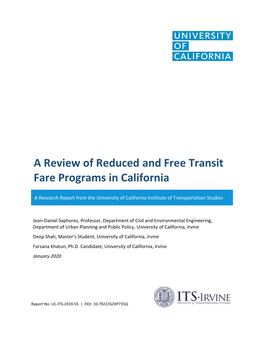 A Review of Reduced and Free Transit Fare Programs in California
