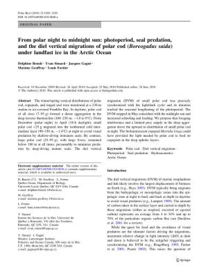 Photoperiod, Seal Predation, and the Diel Vertical Migrations of Polar Cod (Boreogadus Saida) Under Landfast Ice in the Arctic Ocean