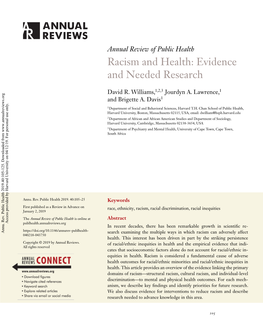 Racism and Health: Evidence and Needed Research