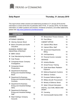 Daily Report Thursday, 31 January 2019 CONTENTS