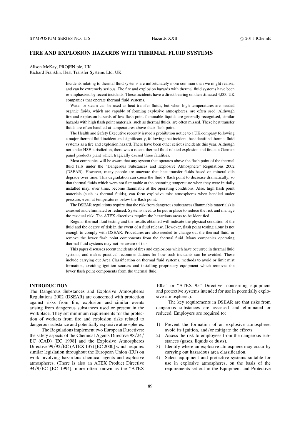 Paper 13. Fire and Explosion Hazards with Thermal Fluid Systems Alison