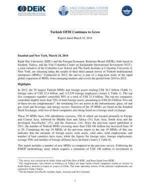 Turkish OFDI Continues to Grow Report Dated March 24, 2014