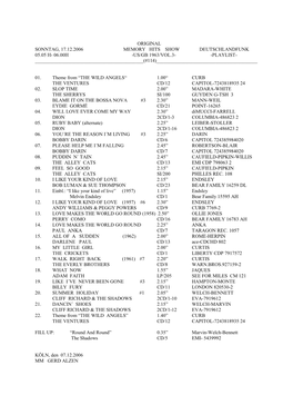 Original Sonntag, 17.12.2006 Memory Hits Show Deutschlandfunk 05.05 H- 06.00H -Us/Gb 1963/Vol.3- -Playlist- ______(#114)______