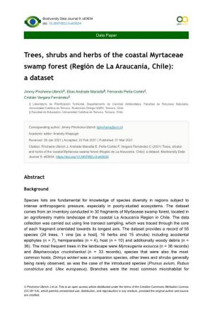Trees, Shrubs and Herbs of the Coastal Myrtaceae Swamp Forest (Región De La Araucanía, Chile): a Dataset
