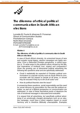 The Dilemma of Ethical Political Communication in South African Elections